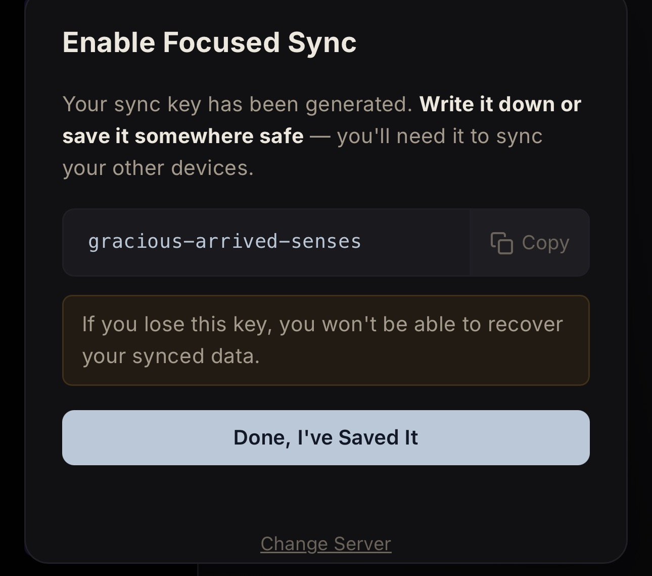 Anonymous 3-Word Sync Settings